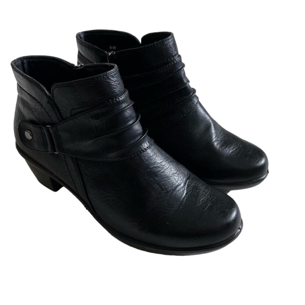 Easy Street Danita Bootie Black Ruched Overlay Side Zipper Ankle Boot Size 8W